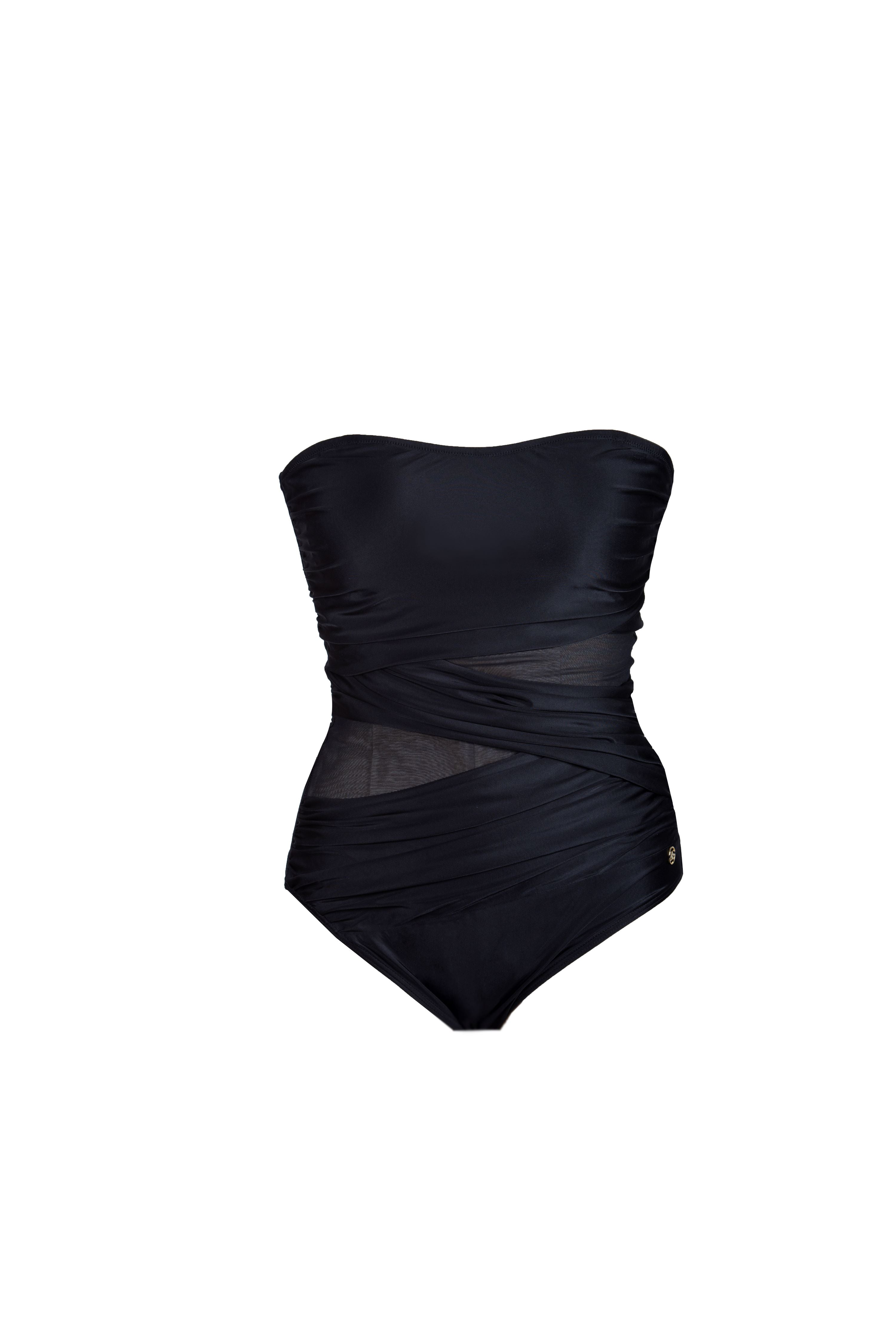 Black Mesh Draped Bandeau Swimsuit – Seaspray Swimwear