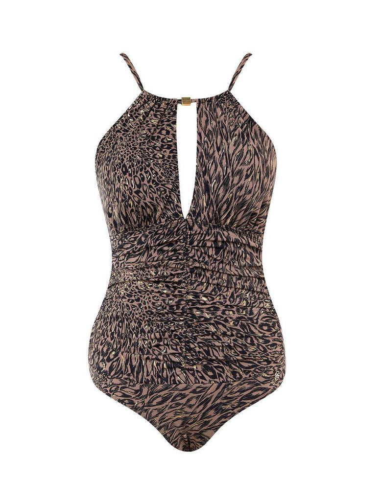 Ava Animal High Neck Swimsuit Grey - Seaspray Swimwear