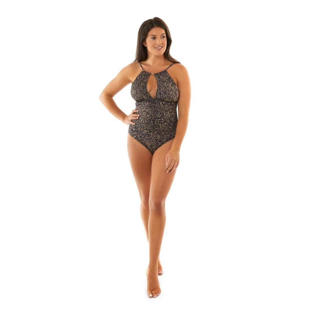 Ava Animal High Neck Swimsuit Grey - Seaspray Swimwear