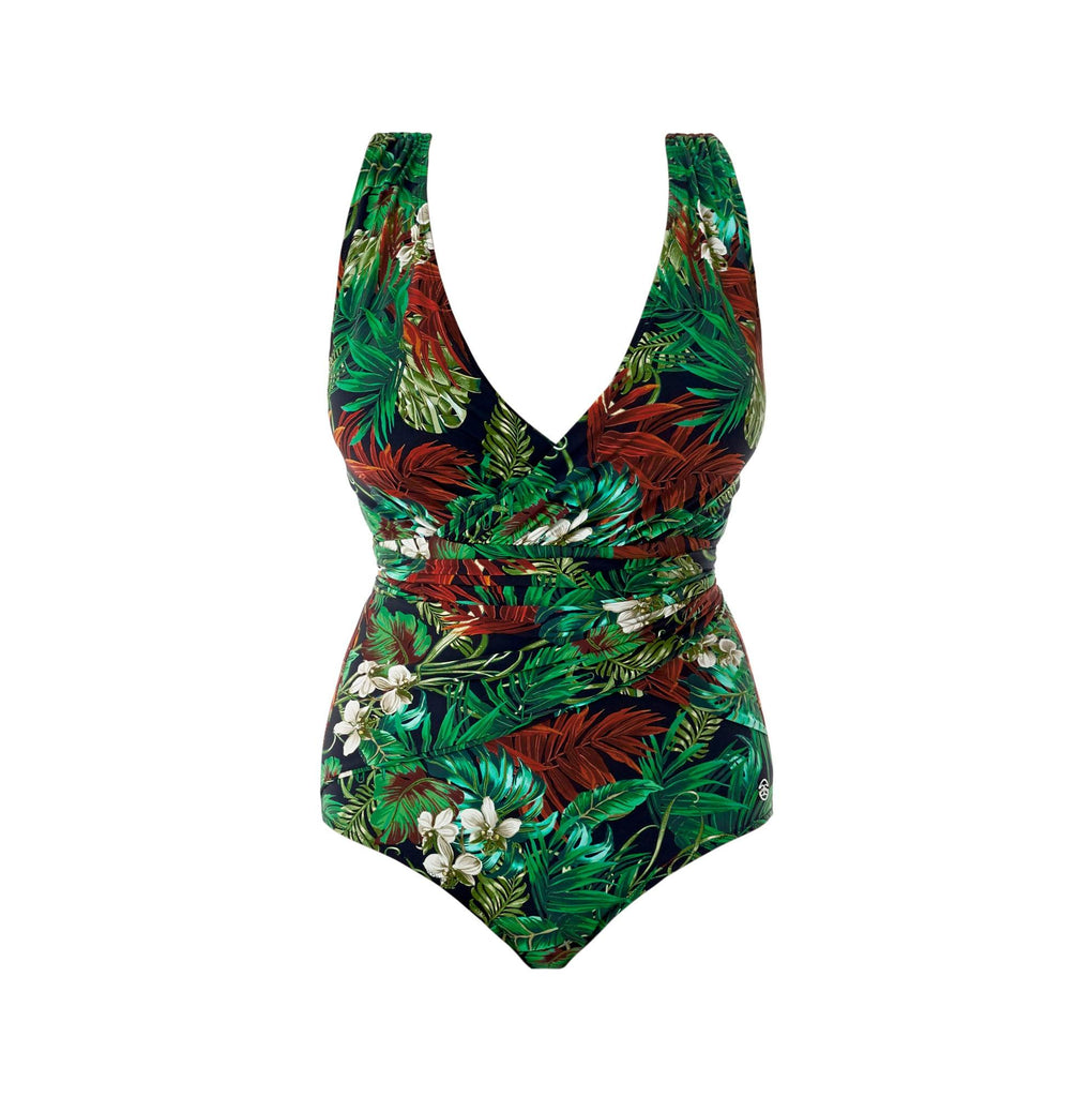 Bali Tropical Gathered Waist Swimsuit Green - Seaspray Swimwear