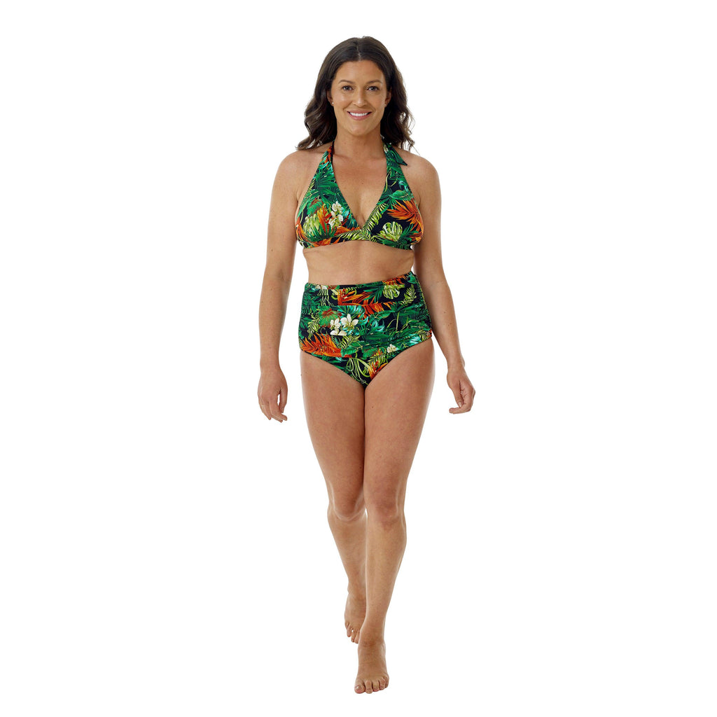 Bali Tropical High Waist Bikini Brief Green - Seaspray Swimwear