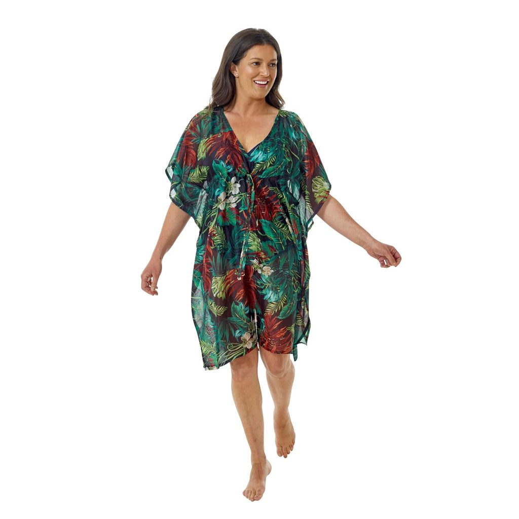 Bali Tropical V-Neck Kaftan Green - Seaspray Swimwear