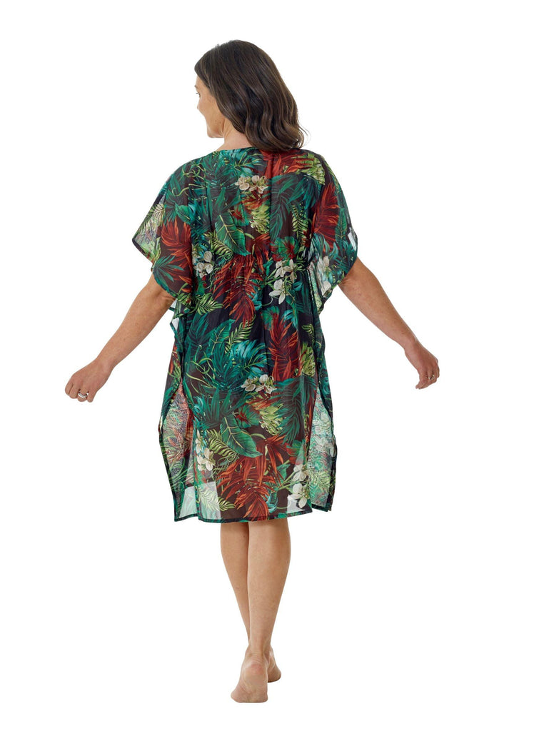 Bali Tropical V-Neck Kaftan Green - Seaspray Swimwear