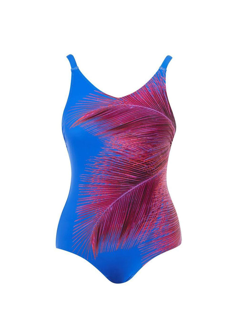 Florence Palm Classic Strap Suit Blue - Seaspray Swimwear
