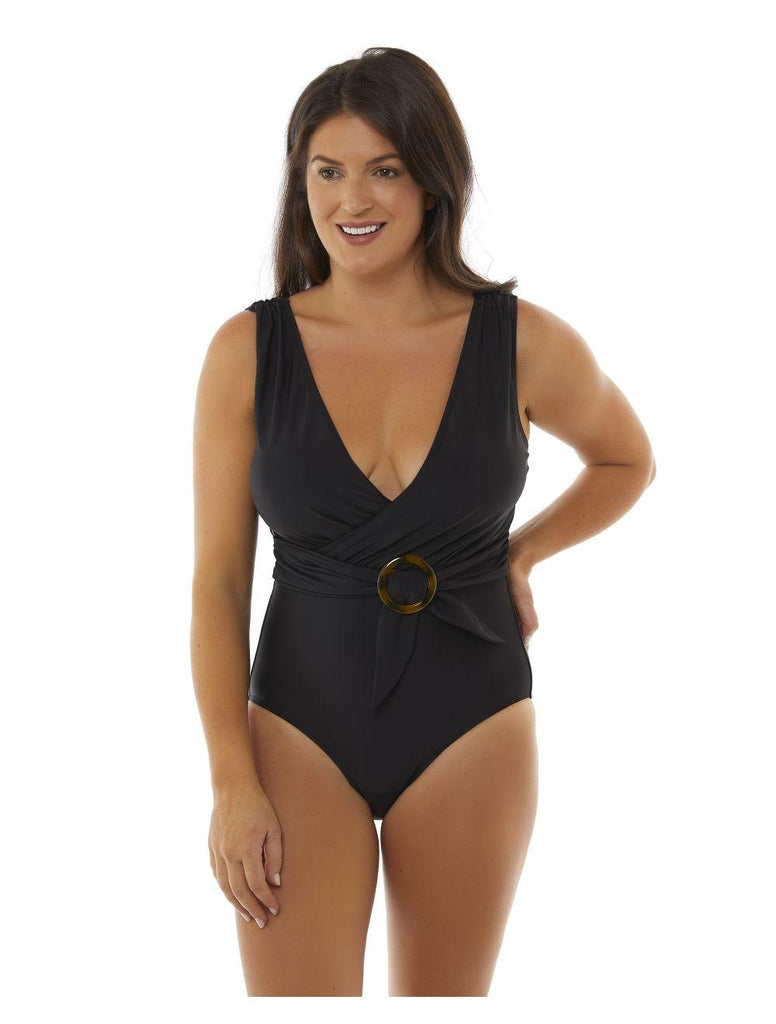 Marilyn Plunge Wrap Suit Black - Seaspray Swimwear