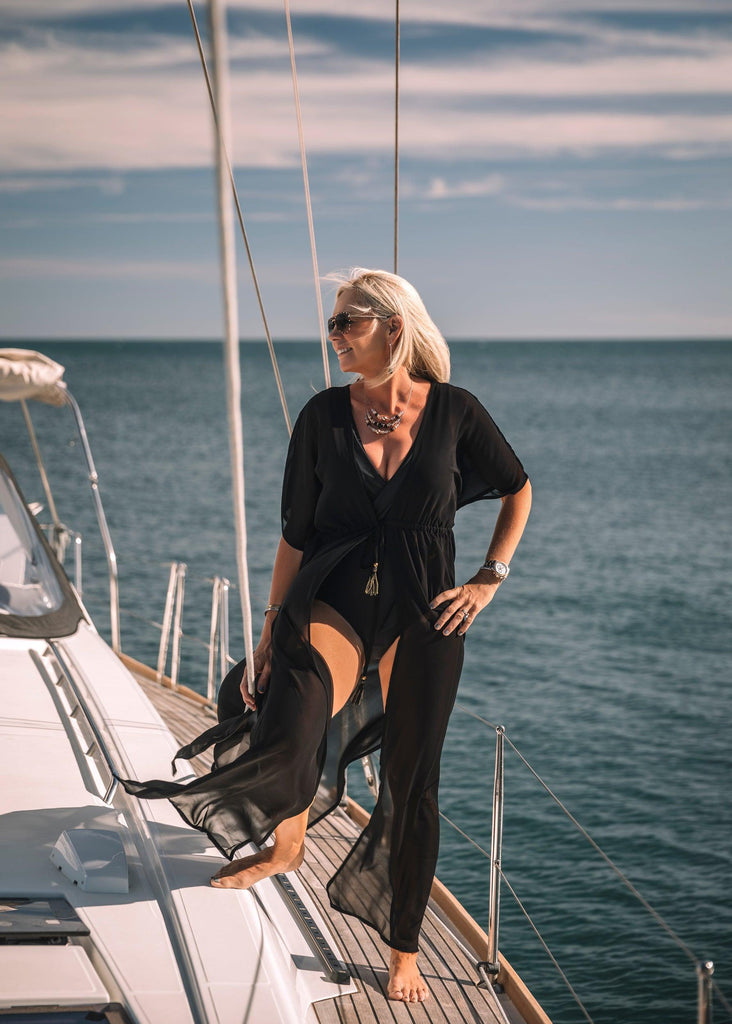 Marilyn Plunge Wrap Suit Black - Seaspray Swimwear