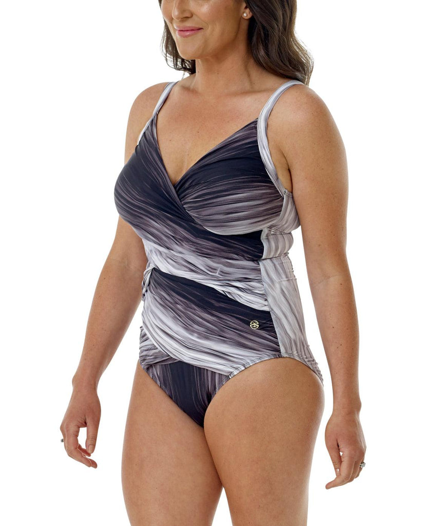 Rosa Ombre Doubled Draped Strap Suit Black - Seaspray Swimwear